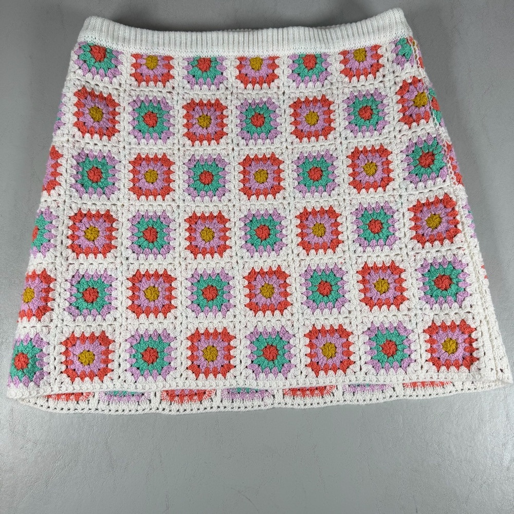 Art Class Crochet Granny Square Knit Mini Skirt L 10/12